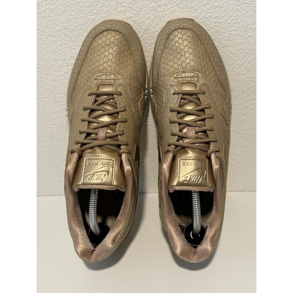 Nike Air Max 1 Womens Running Shoes Sz 12 Premium Gold Fish Sneakers 454746-900 - Picture 13 of 16